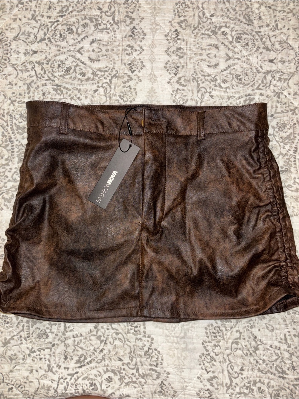Fashion Nova Dark Brown Faux Leather Mini Skirt